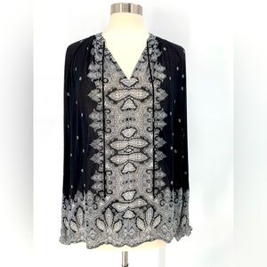 Lucky Brand - Sheer Black & White Paisley Peasant Top